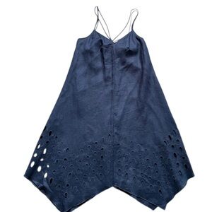 WORTH Navy Eyelet Hem Slip Dress 8